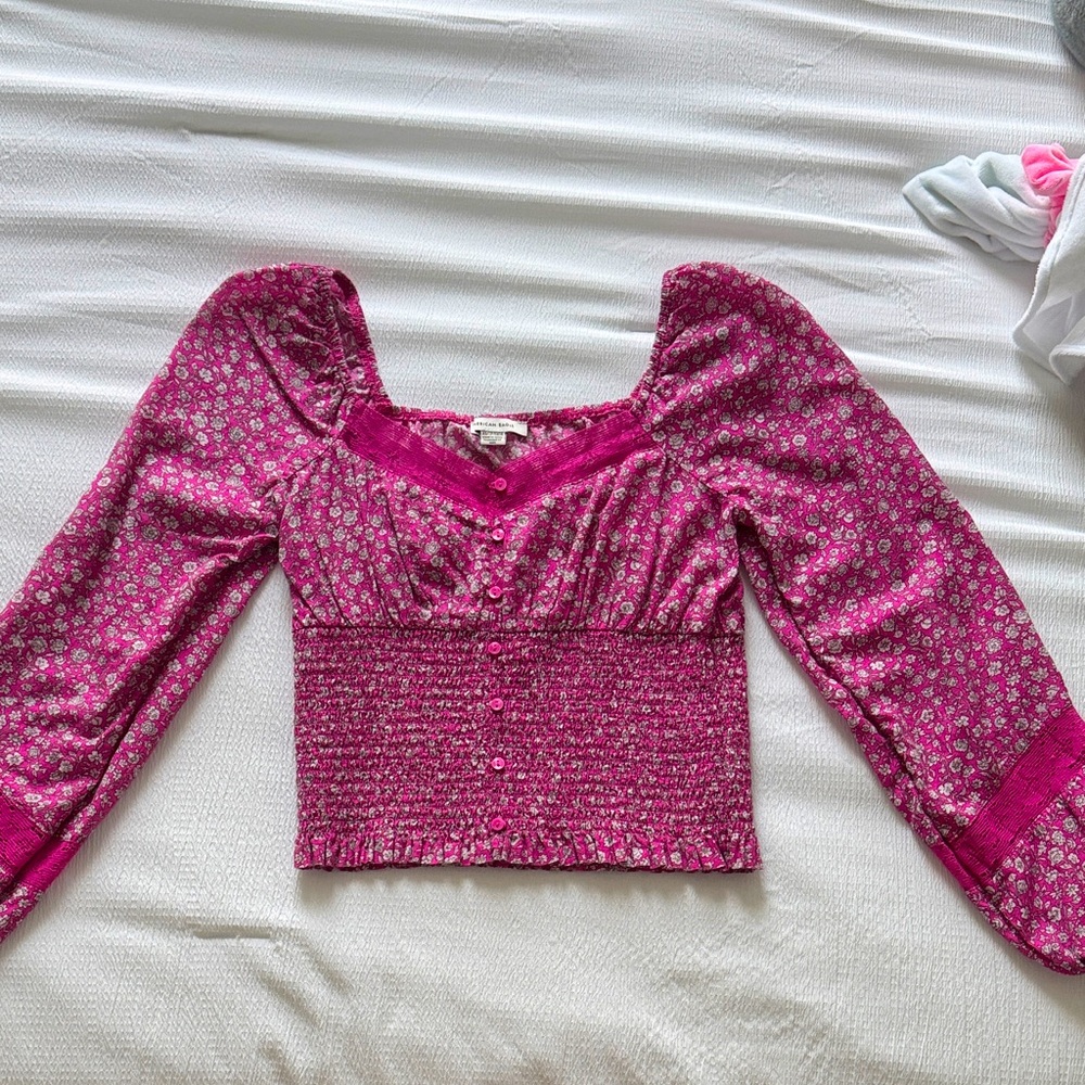 American Eagle Outfitters Pink Floral Blouse